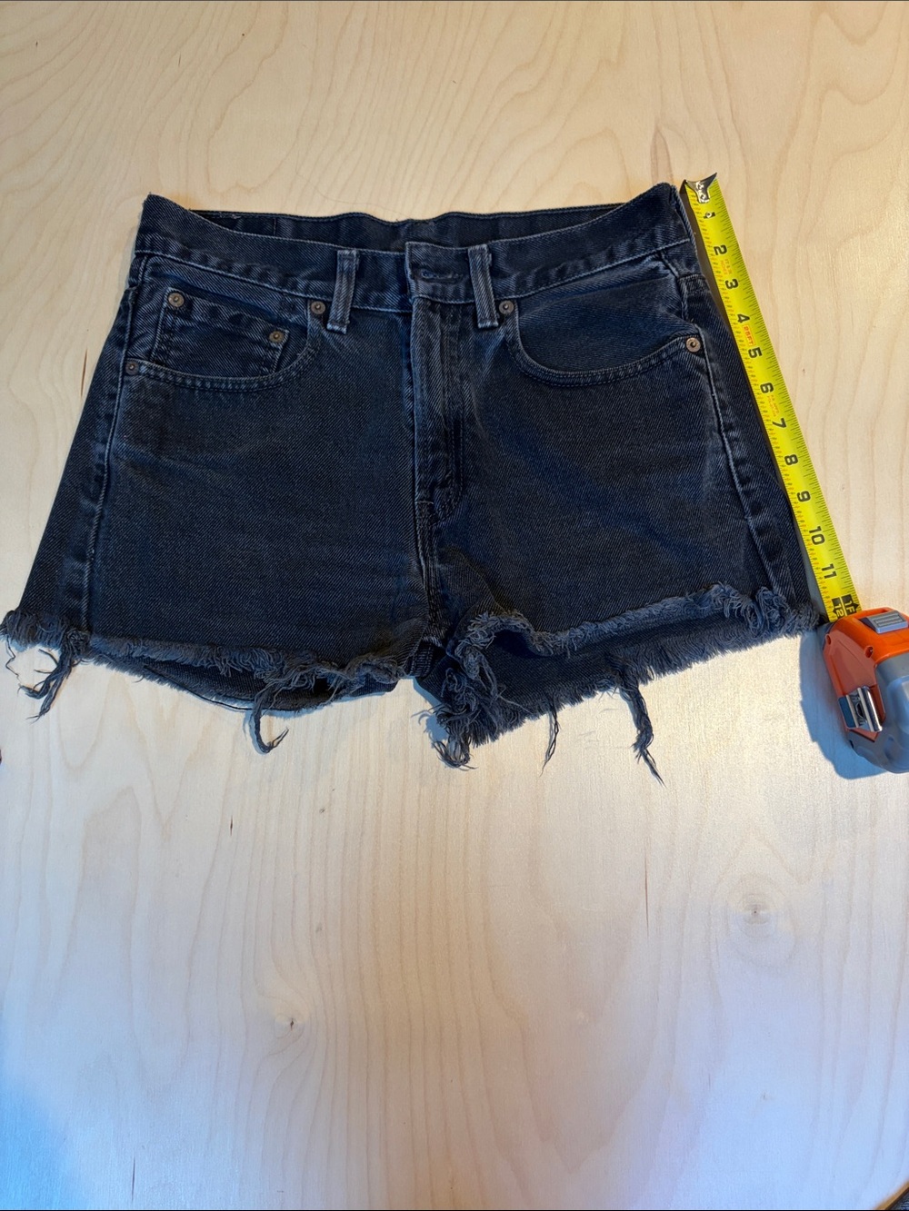 Levi's Black Distressed Frayed Hem Denim Shorts